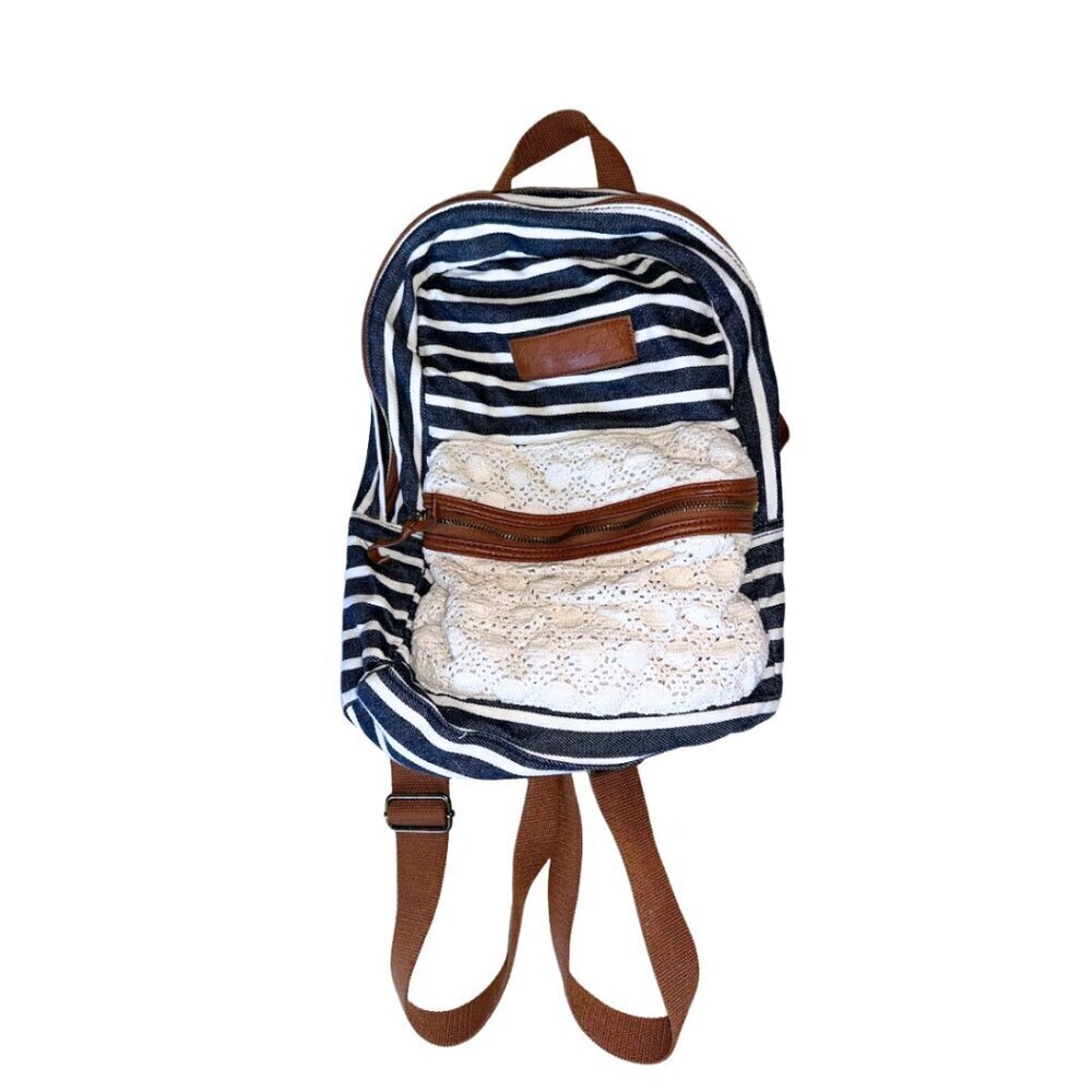 American Eagle Striped Backpack Navy White Brown Lace